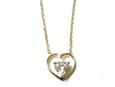 A Yellow Gold Heart Cz Gold Necklace