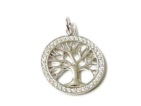 Silver White Cubic Zirconia Tree Of Life Earring.