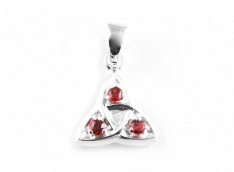 Trinity Knot Silver Pendant With Ruby Cz Stone