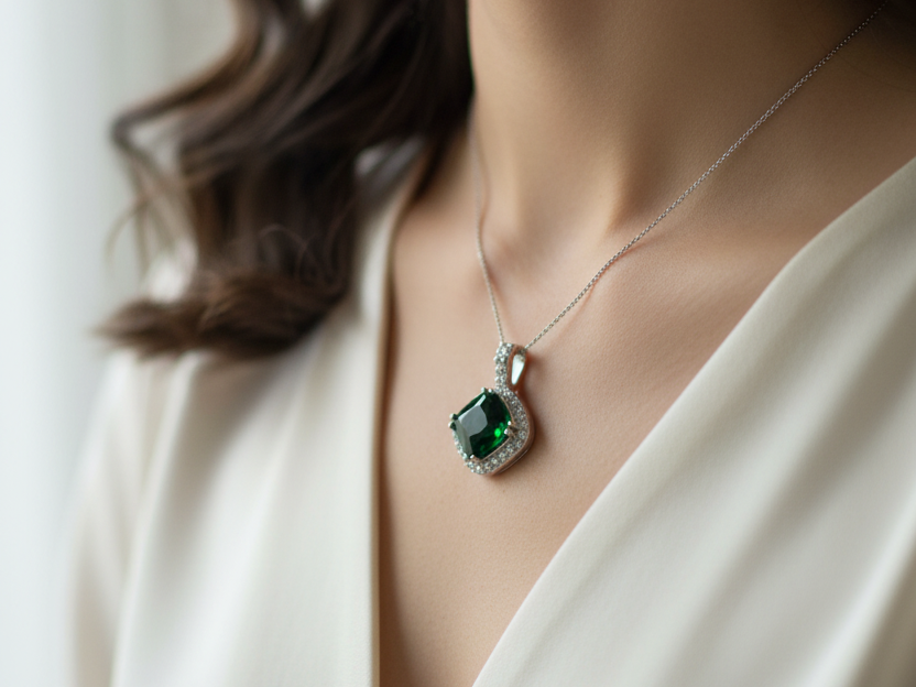 Emerald Green Cubic Zirconia Pendant.