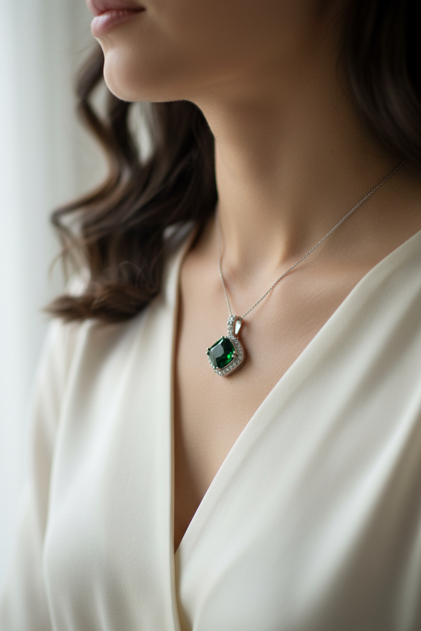 Emerald Green Cubic Zirconia Pendant.