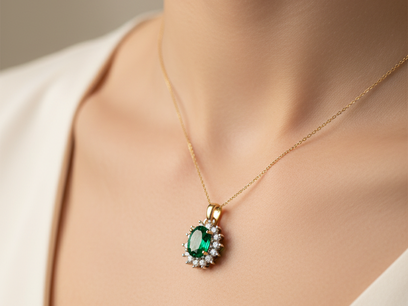 9 CT Yellow Gold Emerald Cz Pendant .Stone Size 7×5 mm