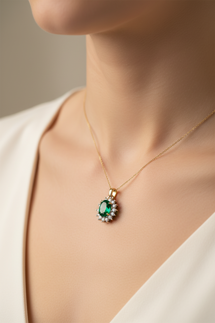 9 CT Yellow Gold Emerald Cz Pendant .Stone Size 7×5 mm