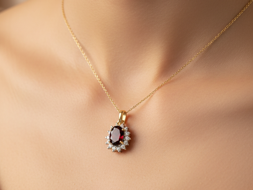 9 CT Yellow Gold Garnet Cz Pendant Stone Size 7×5