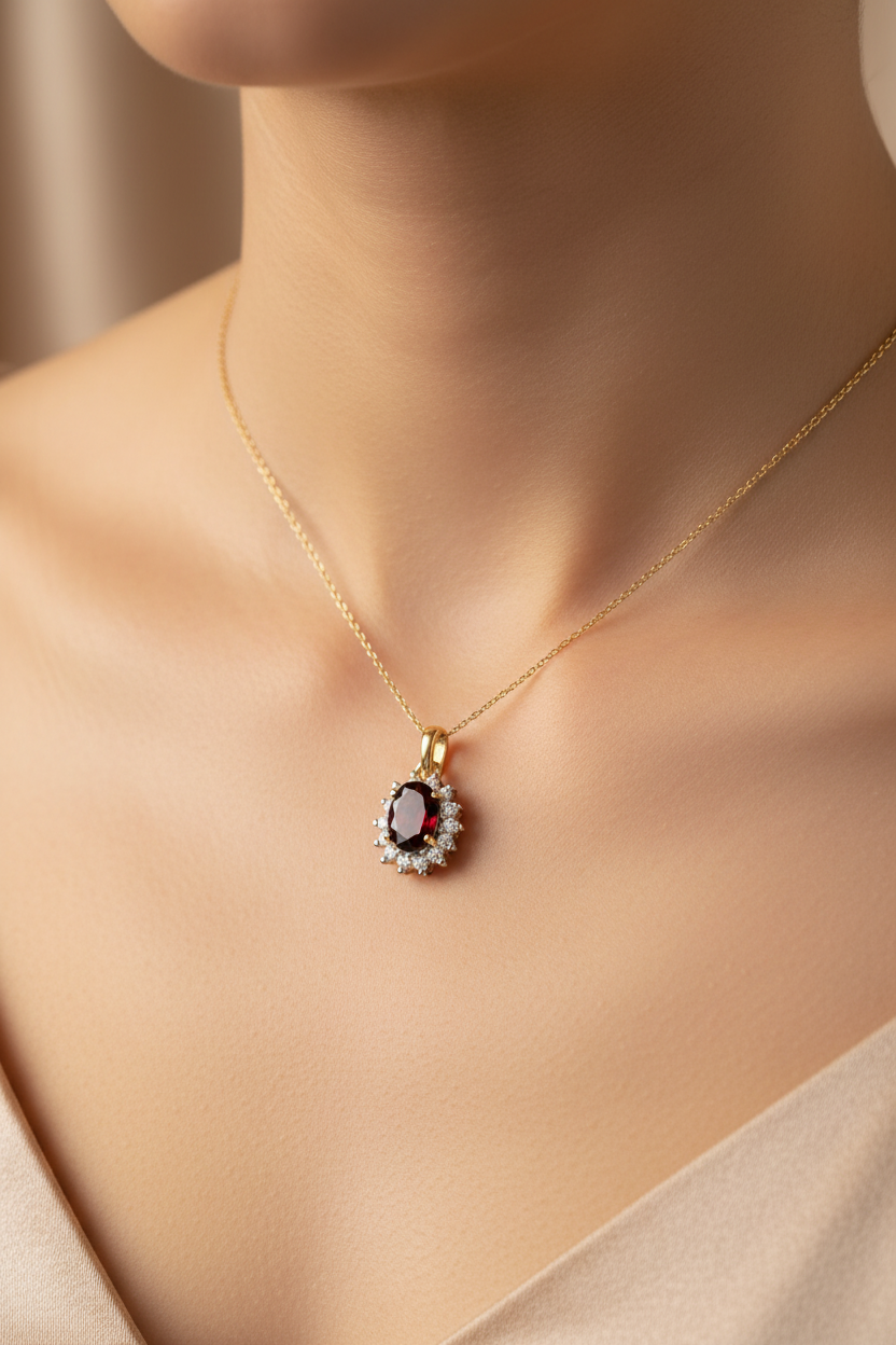 9 CT Yellow Gold Garnet Cz Pendant Stone Size 7×5