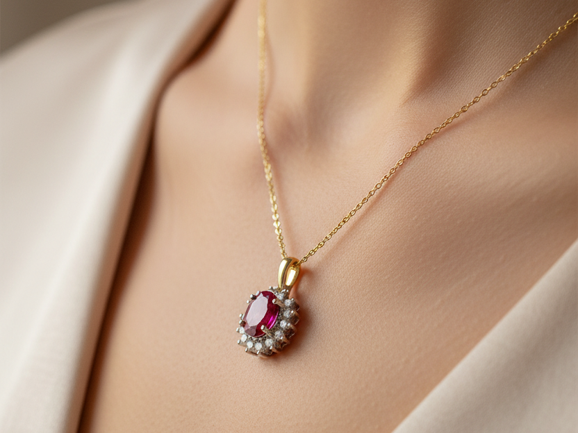 9 CT Yellow Gold Ruby Cz Pendant.Stone Size 7×5 mm