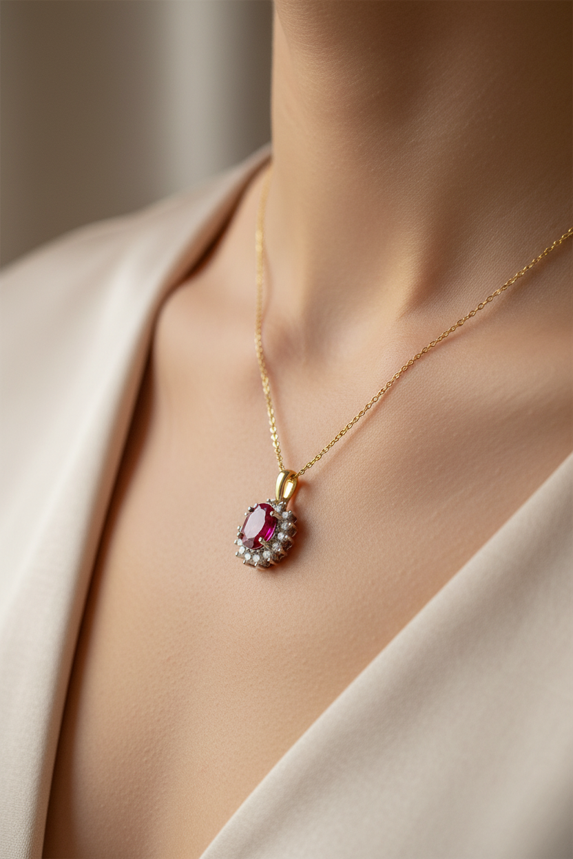 9 CT Yellow Gold Ruby Cz Pendant.Stone Size 7×5 mm