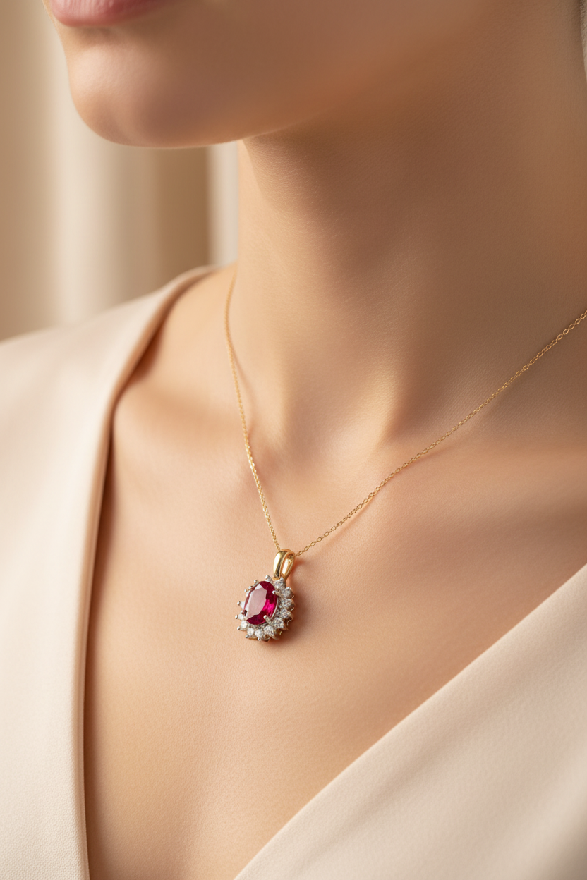 9 CT Yellow Gold Ruby Cz Earring.7X5