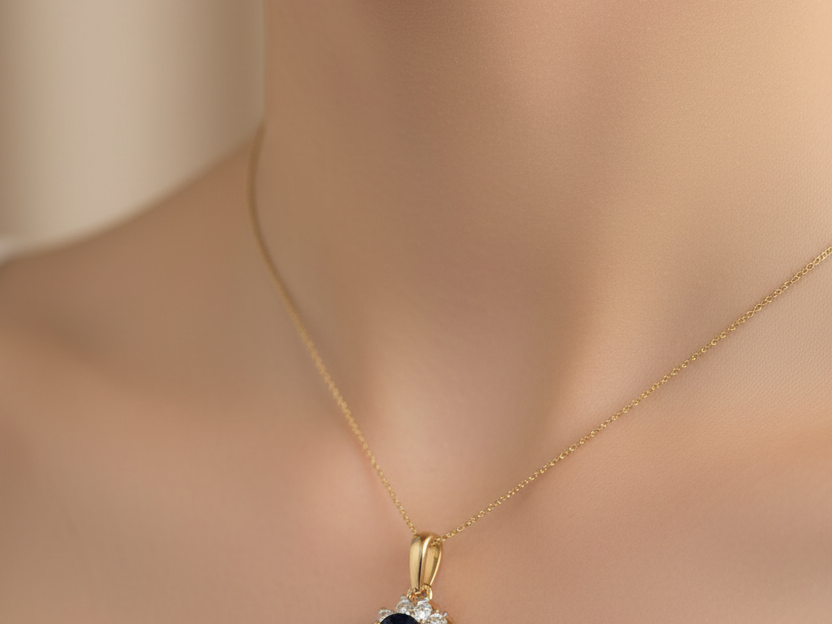 9 CT Yellow Gold Sapphire Cz Pendant .Stone Size 7×5 mm