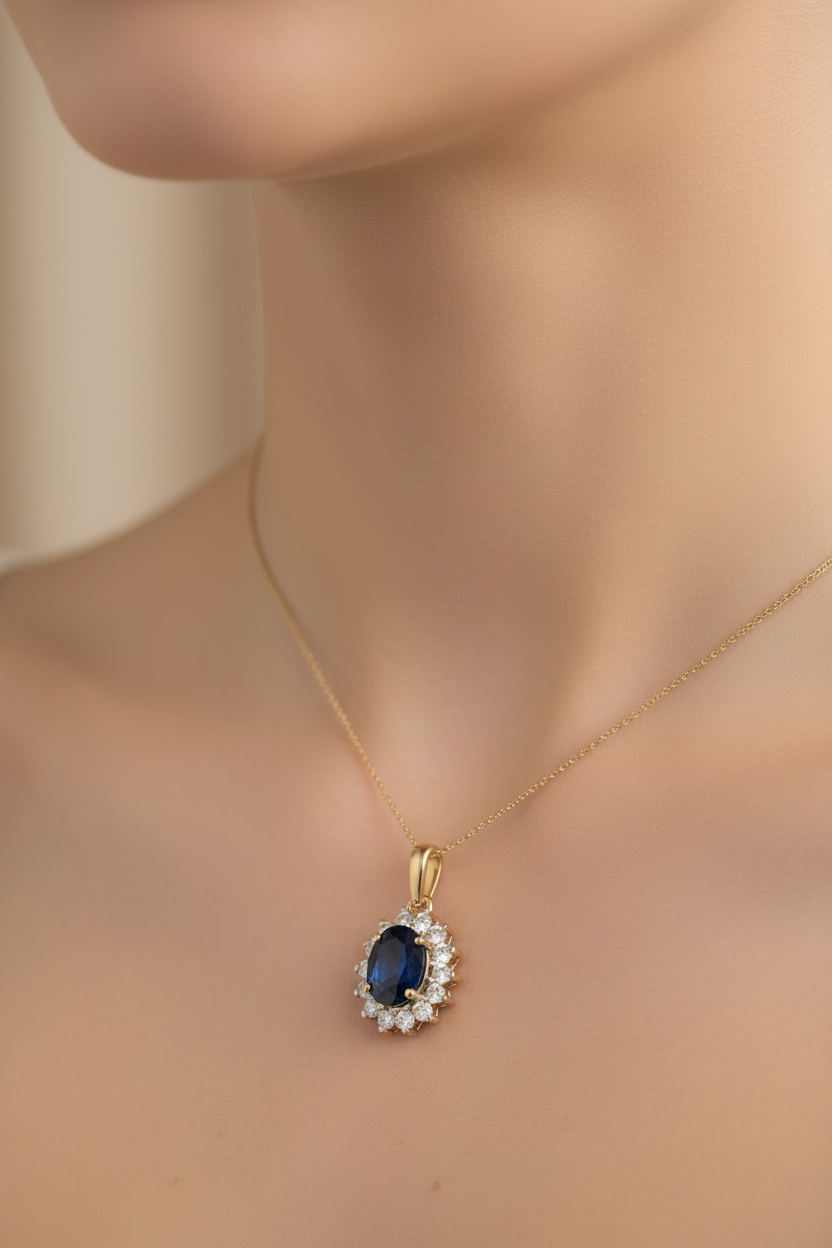 9 CT Yellow Gold Sapphire Cz Pendant .Stone Size 7×5 mm