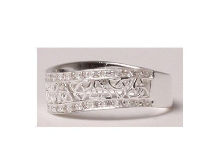 Celtic Trinity Knot Silver Ring with White Cubic Zirconia Stones