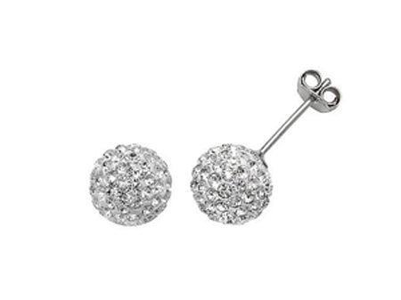 White Crystal 8 mm Silver Earring boxed.