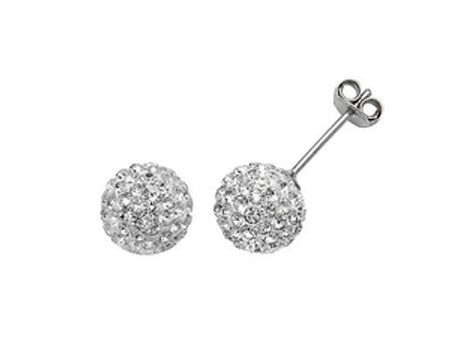 White Crystal 8 mm Silver Earring boxed.