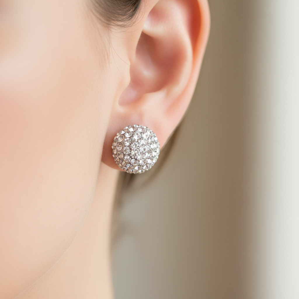 White Crystal 8 mm Silver Earring boxed.