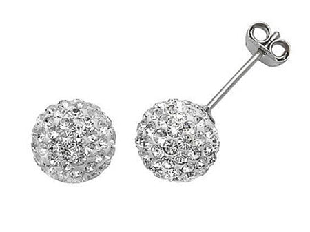 White Crystal 10 mm Silver Earring boxed.