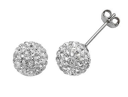 White Crystal 10 mm Silver Earring boxed.
