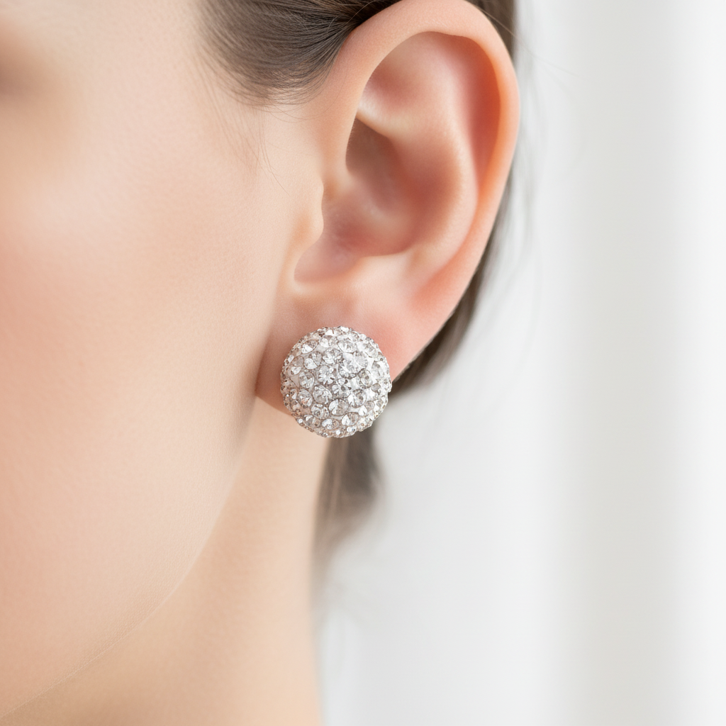 White Crystal 10 mm Silver Earring boxed.