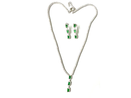 Emerald Zirconia Silver Necklace And Earring Set