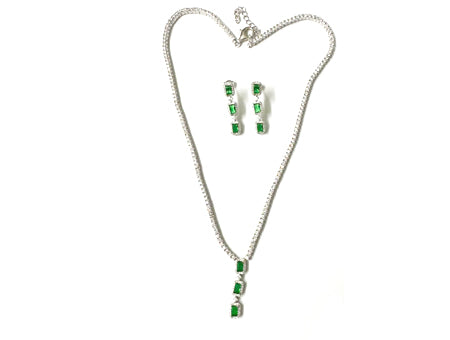 Emerald & White Cubic Zirconia Silver Earring