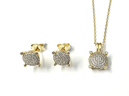 A Yellow Gold Plated Silver White CZ Stone Necklace And Earring Set