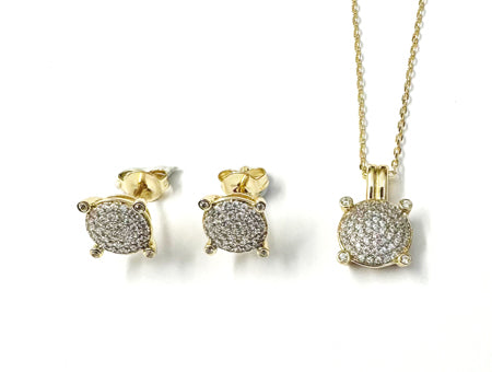A Yellow Gold Plated Silver White CZ Stone Necklace And Earring Set