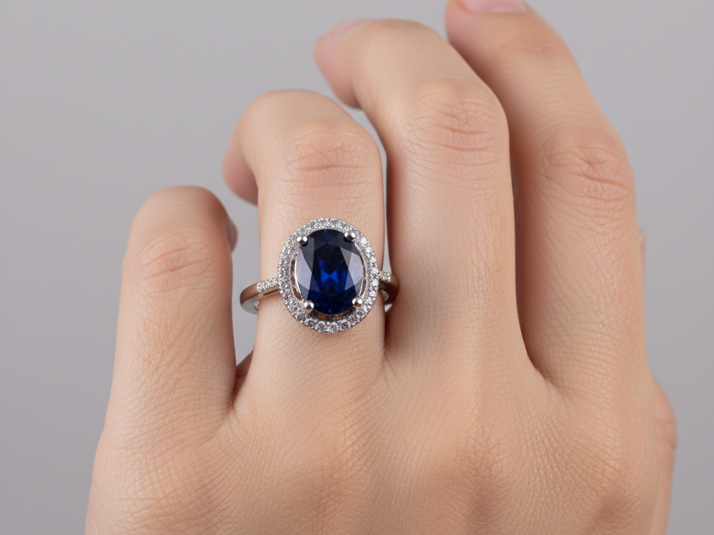 A Sapphire & White Cubic Zirconia Ring