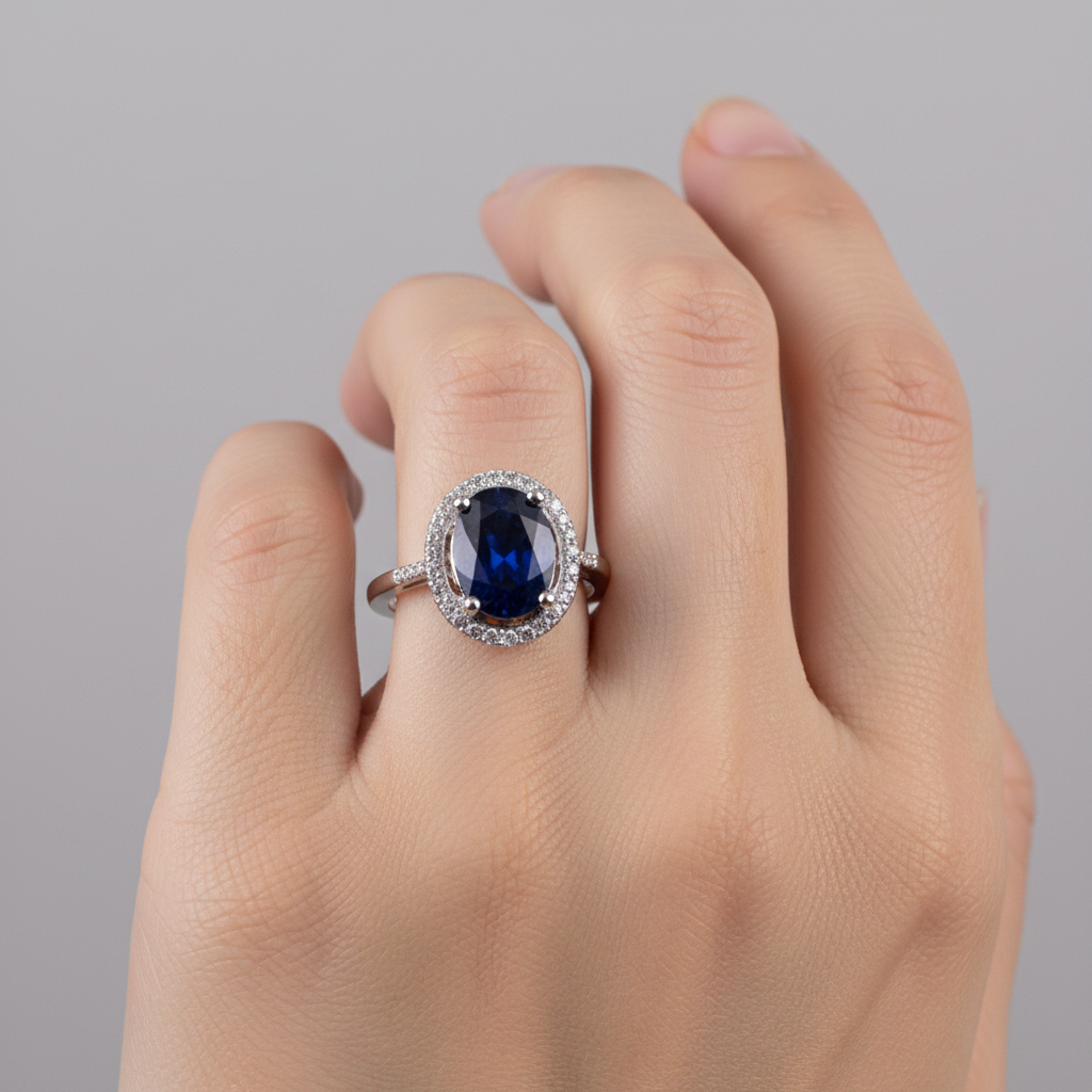 A Sapphire & White Cubic Zirconia Ring