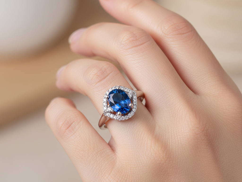 A Sapphire & White Cubic Zirconia Ring