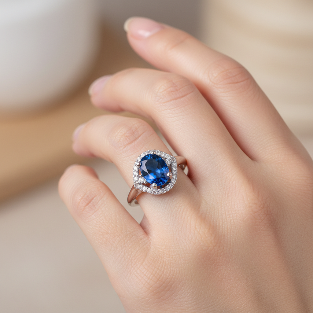 A Sapphire & White Cubic Zirconia Ring