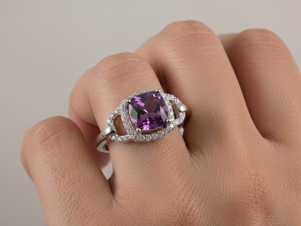 A Amethyst & White Cubic Zirconia Ring