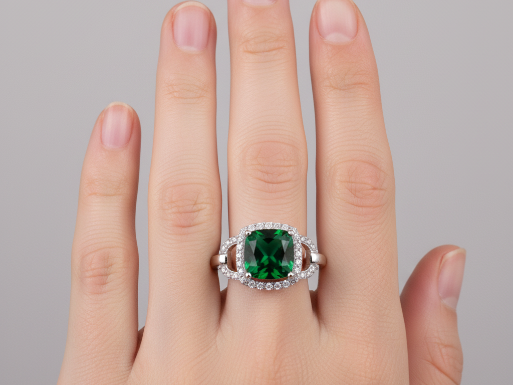 Emerald & White Cubic Zirconia Ring