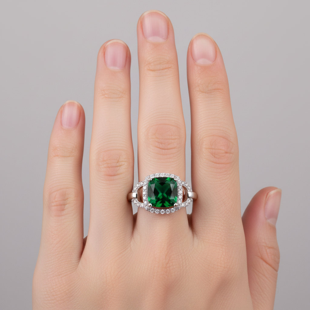 Emerald & White Cubic Zirconia Ring