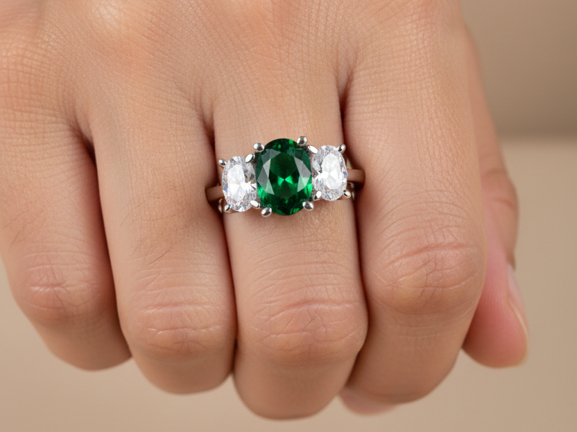Emerald & White Cubic Zirconia Ring