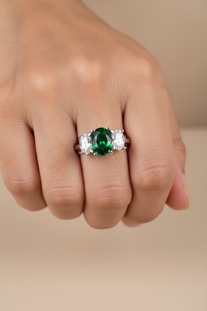 Emerald & White Cubic Zirconia Ring