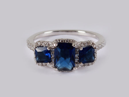 A Sapphire & White Cubic Zirconia Ring