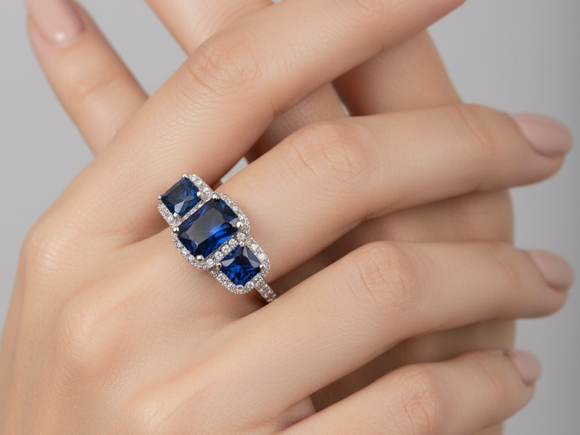 A Sapphire & White Cubic Zirconia Ring
