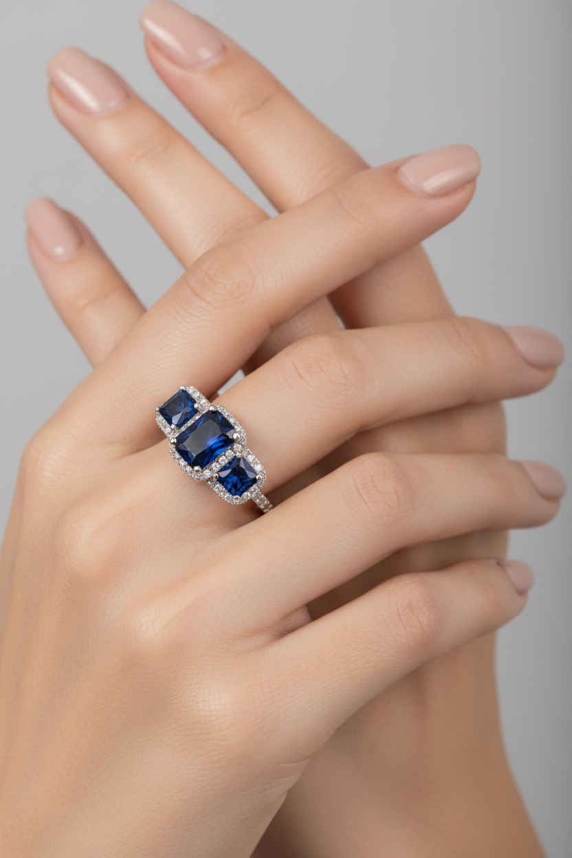 A Sapphire & White Cubic Zirconia Ring