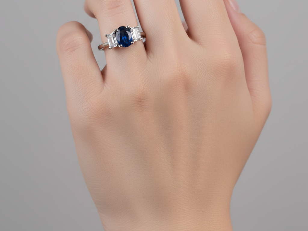 A Sapphire & White Cubic Zirconia Ring