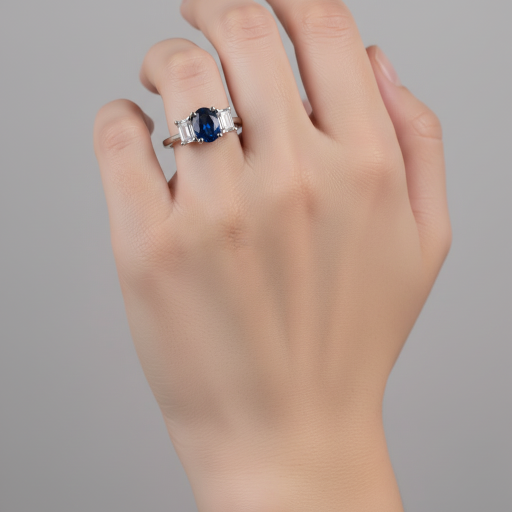 A Sapphire & White Cubic Zirconia Ring