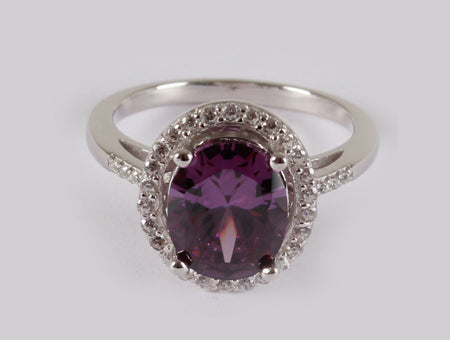 A Amethyst & White Cubic Zirconia Ring
