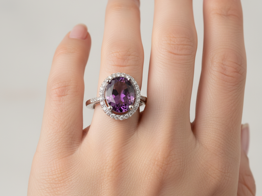 A Amethyst & White Cubic Zirconia Ring