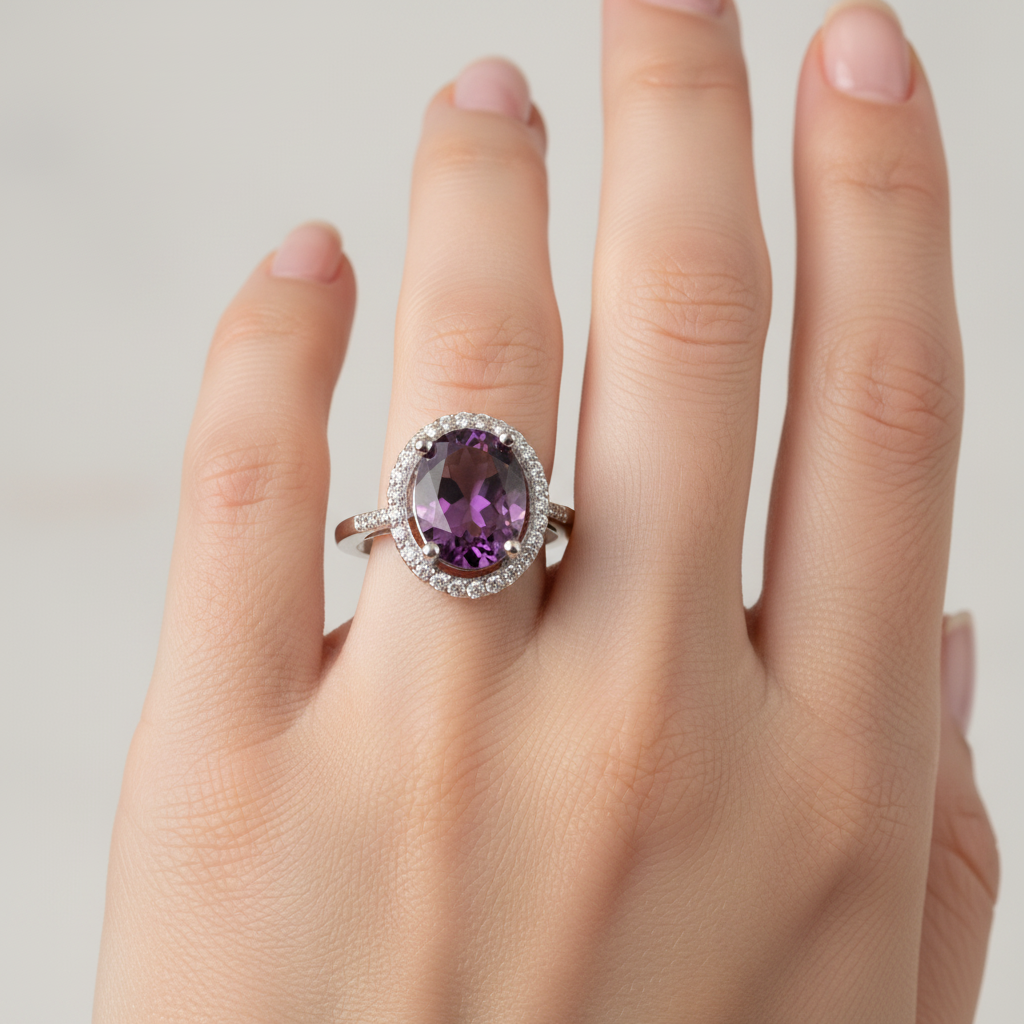 A Amethyst & White Cubic Zirconia Ring