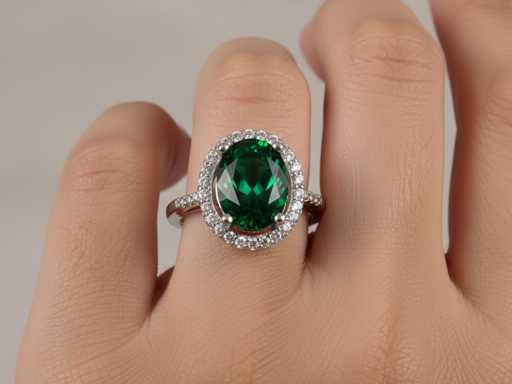 Emerald & White Cubic Zirconia Ring