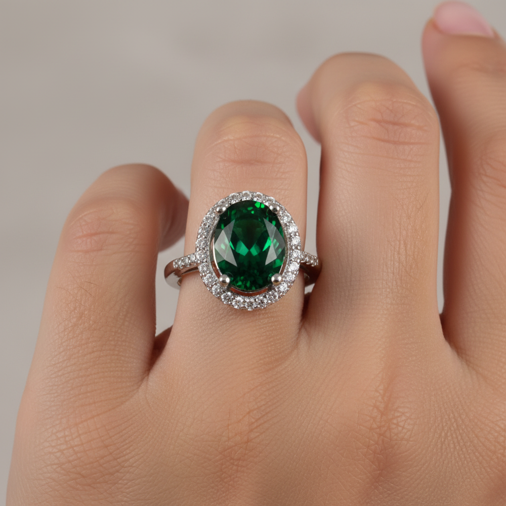 Emerald & White Cubic Zirconia Ring