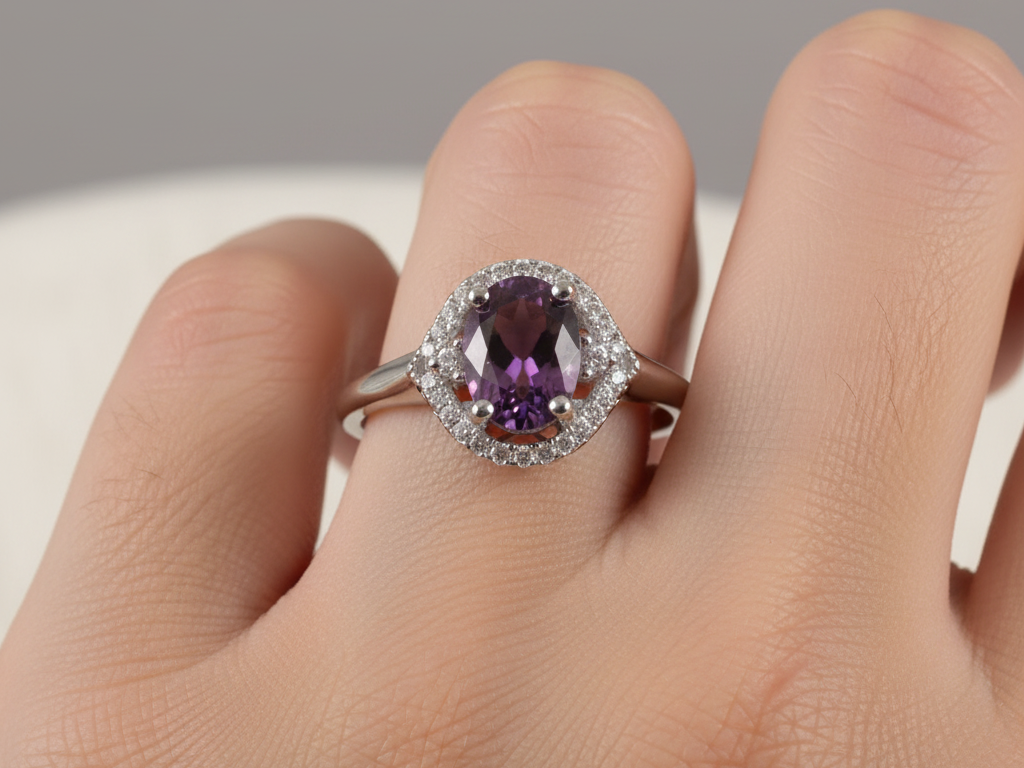 A Amethyst & White Cubic Zirconia Ring