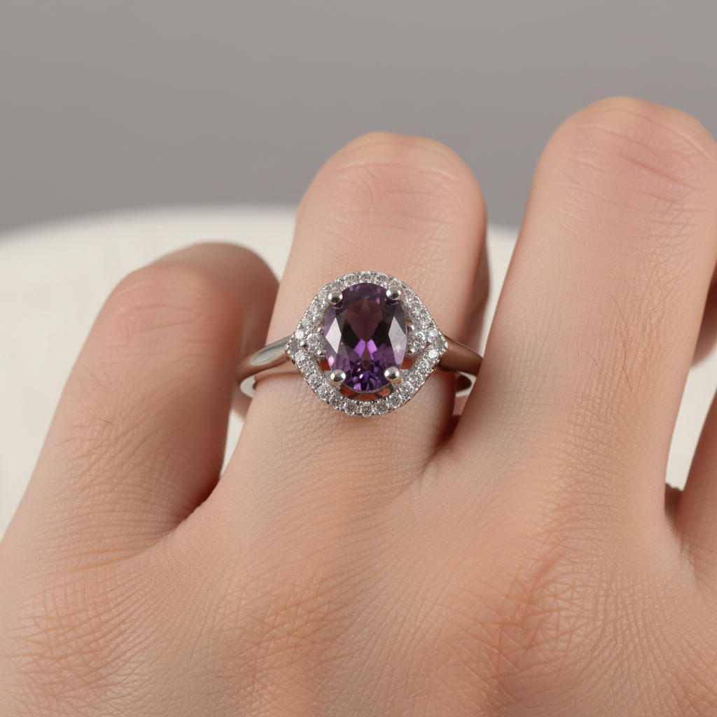 A Amethyst & White Cubic Zirconia Ring