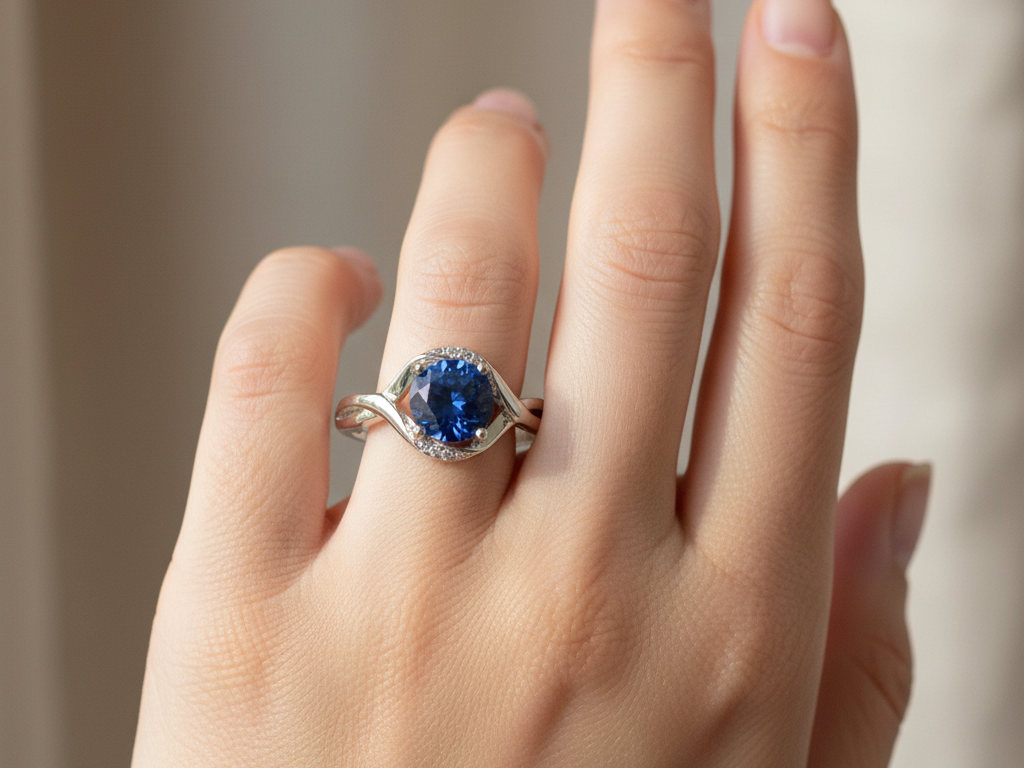 A Sapphire & White Cubic Zirconia Ring