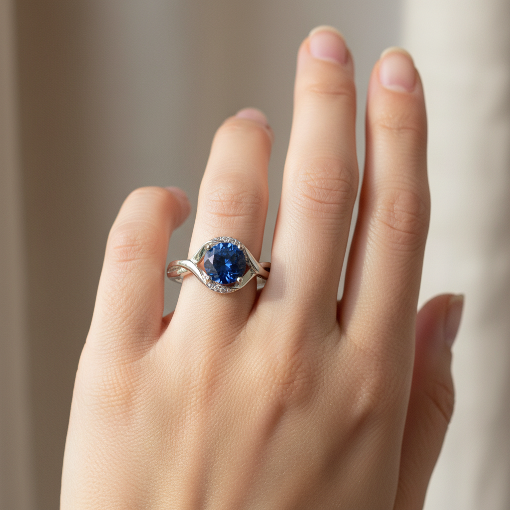 A Sapphire & White Cubic Zirconia Ring