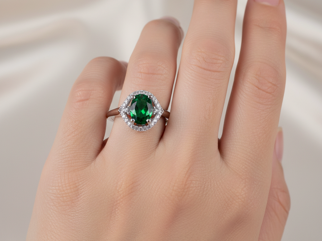 Emerald & White Cubic Zirconia Ring