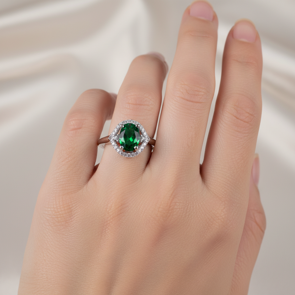 Emerald & White Cubic Zirconia Ring